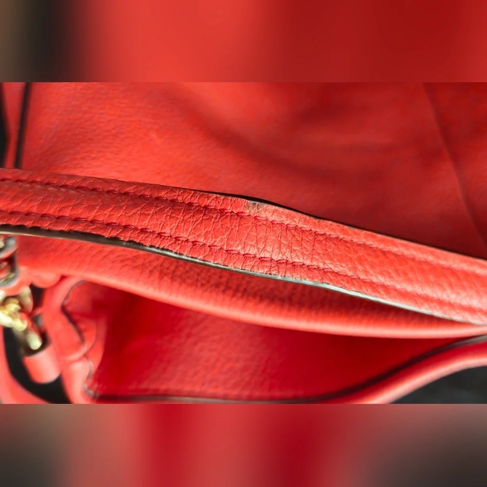 Coach Madison Phoebe Red-Orange Pebbled Leather Slouch Shoulder Bag